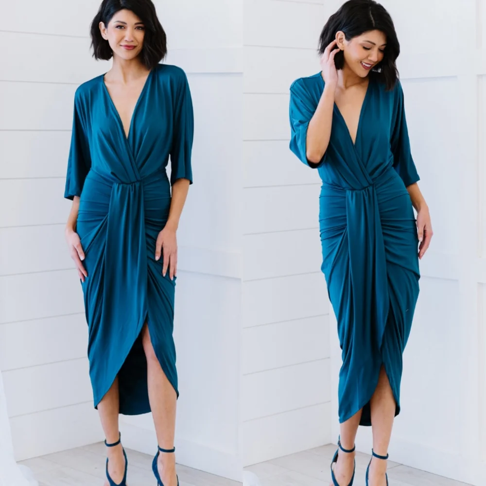 Material Girl Ruched Dress Teal - Picture 1 of 7